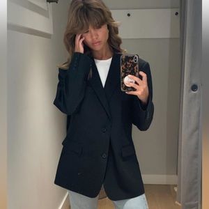 Navy Linen Blend Oversized Blazer (Matilda Djerf Dupe)